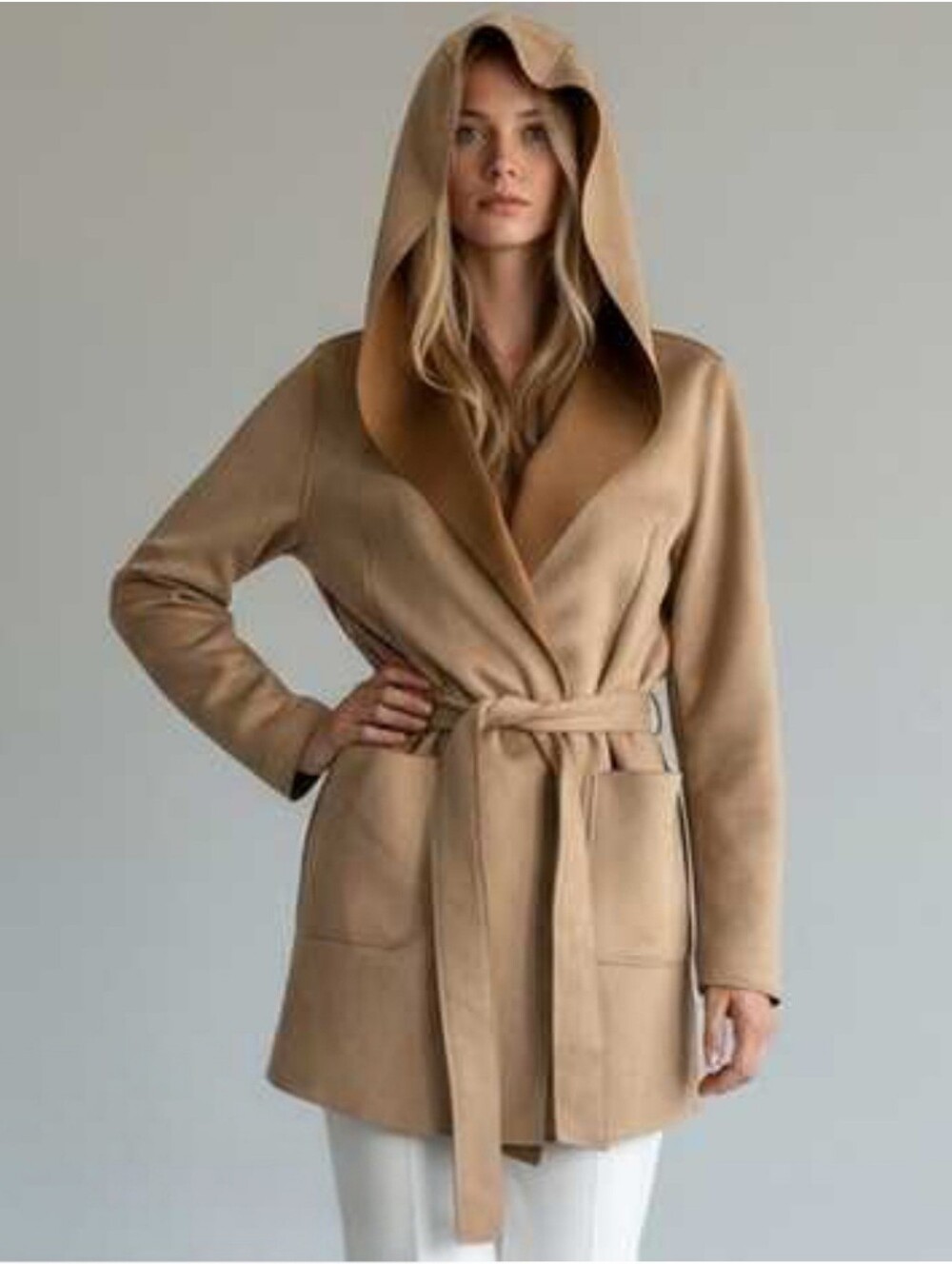 Joan Vass faux suede Cardigan With Belt New Without Tags XS